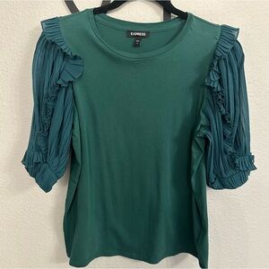 Express Small Emerald Green ruffled sleeve top